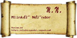 Mlinkó Nándor névjegykártya